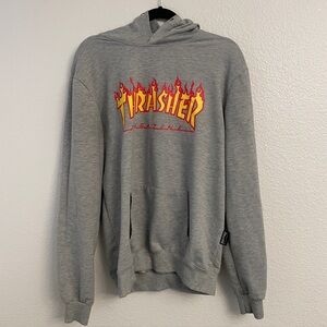 Thrasher Gray Hoodie with Flame Logo Size Large